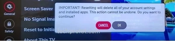 Factory Reset Setting Confirmation